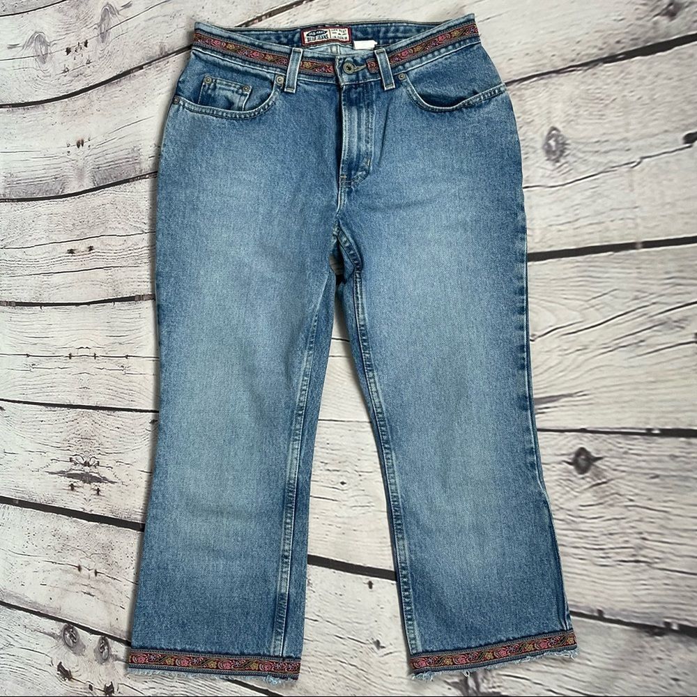 OLD NAVY women's blue boho crop ankle jeans with embroidery trim boho, size 6 - Picture 10 of 13